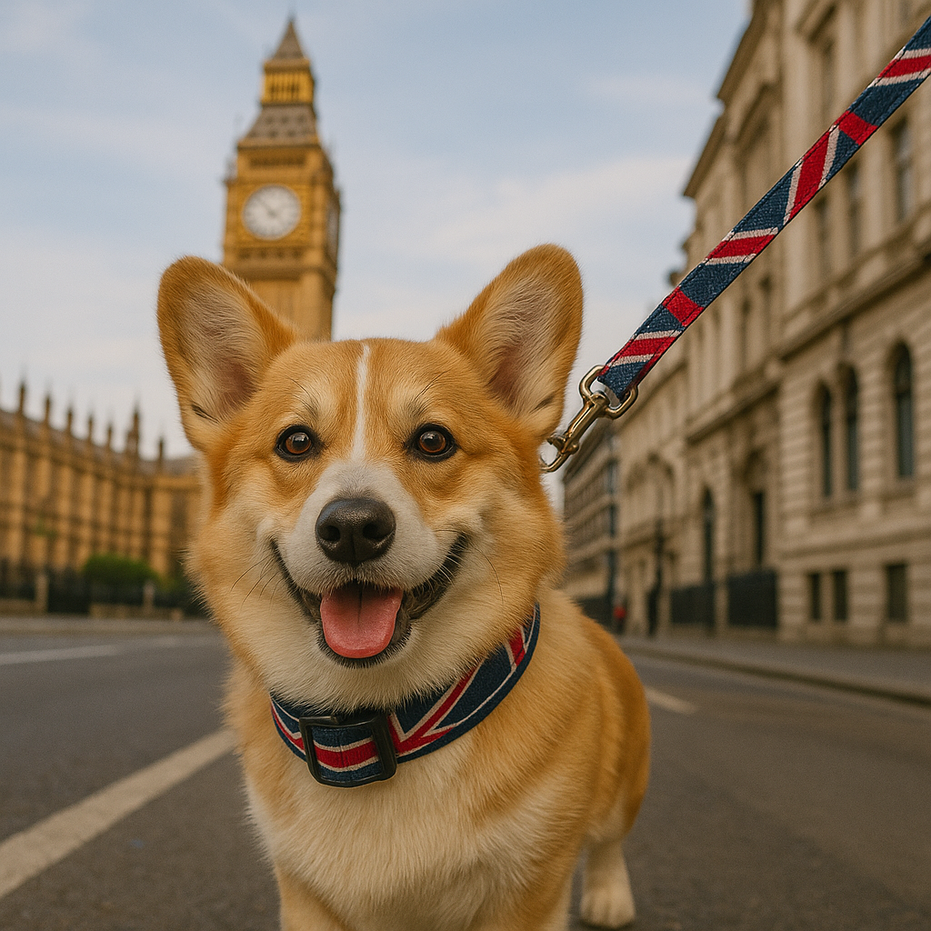 a corgi happily walking