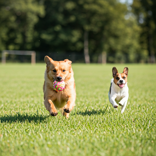 Happy dogs with toys - pet products context